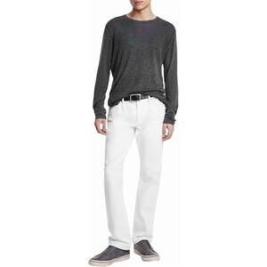 NEW JOHN VARVATOS pete long sleeve crew reverse print sweater in medium grey